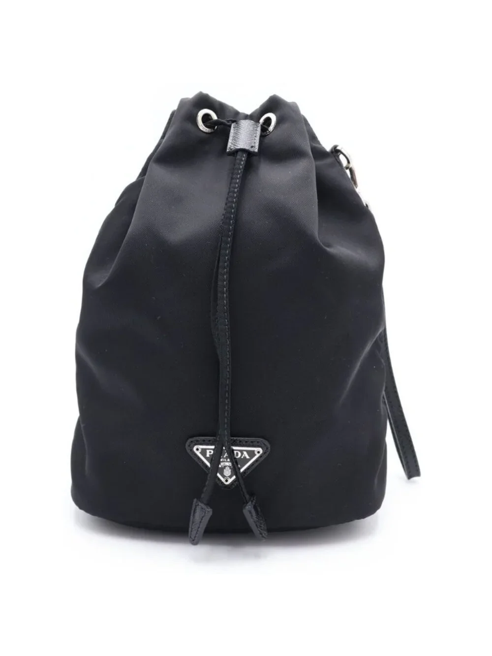 Prada Drawstring Pouch Triangle Logo Ri Nylon Tessuto Black